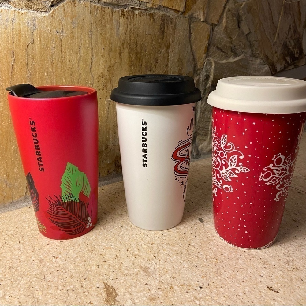 3 Starbucks Christmas Holiday travel mugs - Picture 3 of 16